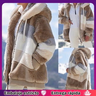 Contraste felpa acolchado abrigo suelto ajuste cremallera cierre abrigo con capucha ropa de abrigo para las mujeres (1)