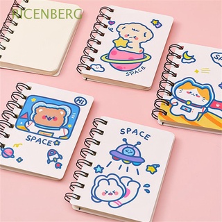 RICENBERG Portable Kawaii Coil Notepad Cartoon Exercise Book Astronaut A7 Notebook Cute School Office Supply Mini Pocket Book Stationery 160 Pages Diary Book Cartoon Coil Notebook