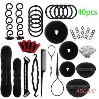 ADGAIO 40Pcs/Set Women DIY Hair Styling Accessories Kit Magic Donut Bun Maker Hairpins Ties Fast Twist Modelling Hairdress Braid Tools