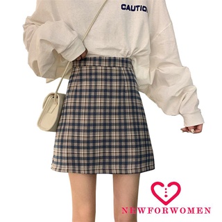NFW-Mini Falda De Una Línea Para Mujer , Vintage Con Estampado A Cuadros , Cintura Alta Sobre La Rodilla , Corta