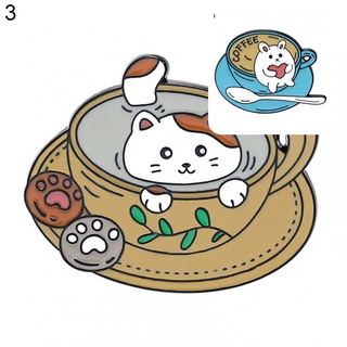 HOT Cartoon Cat Coffee Cup Brooch Bag Hats Lapel Enamel Paint Pin Garment Badge Gift
