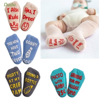 Dudu recién nacido bebé bebé largo calcetines de piso de invierno de algodón antideslizante de silicona agarre divertido citas letras niños pequeños medias regalos