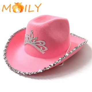 MOILY Wedding Cap Party Feather Edge Cowboy Hats Western Crown Fashion Sequin Edge Dress Up Costume Accessories Cowgirl