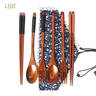 Lijie juego De cubiertos De madera con Bolsa De tela Para tenedor/cuchara/pañuelos/utensilios De cocina