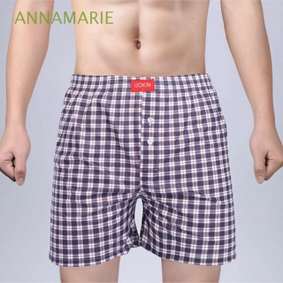 annamarie pantalones cortos sueltos clásicos a cuadros bragas hombres boxeadores calzoncillos masculinos casual playa ropa interior con botón de algodón tejido