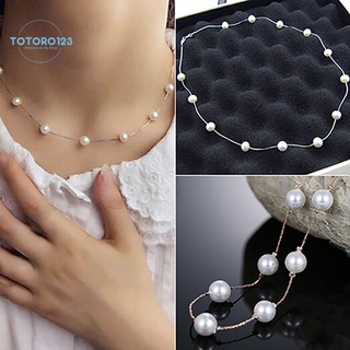 totoro collar de una sola capa ajustable de aleación de las mujeres de imitación perla clavícula cadena para la boda