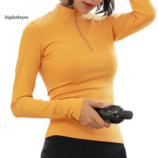 bd mujer manga larga color sólido media cremallera camiseta de secado rápido fitness gimnasio blusa