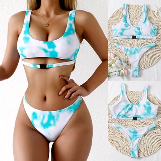 SHEIN^_^ Solid Color Swimwear Sexy Bikini Steel Color Matching Swimsuit Two Piece Set (1)