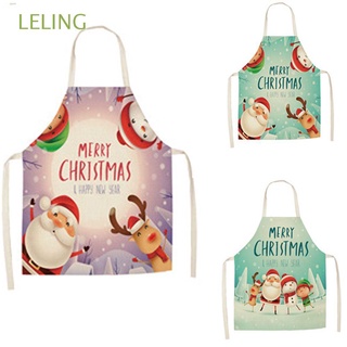 LELING Merry Christmas Home Kitchen Cooking Supplies Printed Pinafore Christmas Apron Santa Claus Apron Baking Cleaning Apron Linen Xmas Decoration Body Cleaning Protection