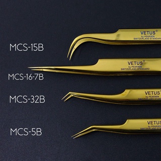 100% vetus mcs series pinzas de super precisión de color dorado para extensiones de pestañas pinzas (2)