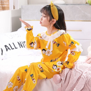 ropa de los niños niña kawaii manga larga nightie de dibujos animados impreso o-cuello pijama absorbe la humedad niño ropa de dormir de algodón con diseño de arco