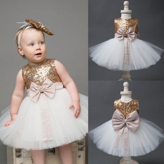 vestido de niña de flores con lentejuelas con lazo de encaje sólido princesa bebé fiesta vestido de lujo