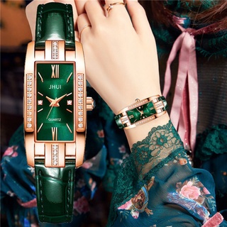 Relojes de pulsera de cuarzo con diamantes de imitación de cuarzo con correa de cuero para Mujer/verde/verde/Reloj