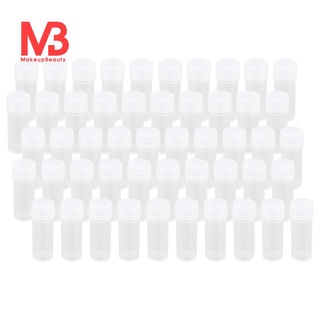 50 botellas de plástico de muestra de 5 ml tubo de prueba laboratorio pequeño frasco contenedor de almacenamiento + tapa