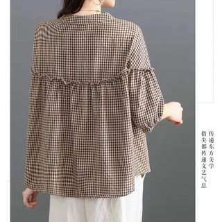 Camisa de lino de algodón mujer primavera y verano camisa suelta suelta delgada cuello alto top