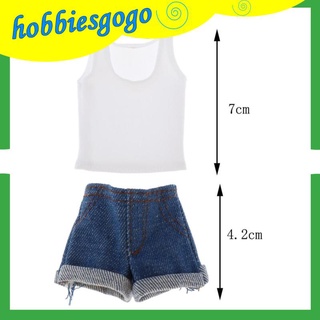 (Hobies) Escala 1/6 Figura femenina ropa de muñeca Traje hecho a mano chaleco blanco Top y Denim Shorts/falda ropa Para 12 pulgadas (8)