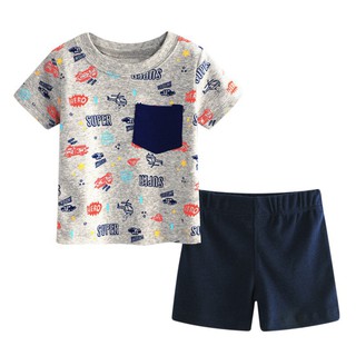 2pcs niños verano dibujos animados patrón camiseta+pantalones cortos bebé niños conjunto de ropa