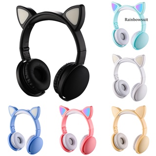 RB- Luminous Cute Cat Ear Shape Wireless Headphone Music Gaming Headset for Phone/PC