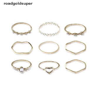 Rgj 9Pcs/Set Geometric Crystal Knuckle Rings Joint Finger Tip Rings Women Jewelry Super
