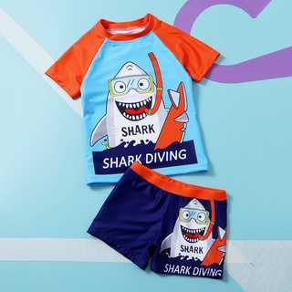 Ropa De baño Para niños con estampado De tiburón y Mangas cortas Para verano
