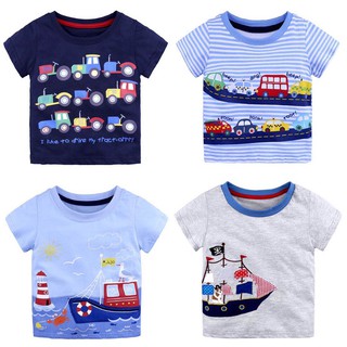 4 colores de moda coche barco impreso niños niñas tops camisas de verano de dibujos animados camiseta de manga corta ropa de niños