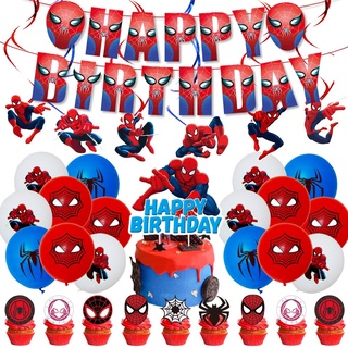 Softcloud Spiderman Cumpleaños Tema Fiesta Decoración Superhéroe Banderas Tire Bandera Bolsa De Regalo Sombrero Globo Cupcake Suministros
