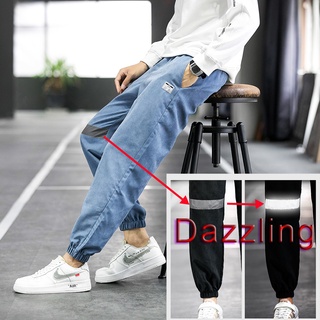 💥💥 Morse tela casual pantalones de los hombres pantalones de jogger pantalones luminosos versión coreana de street cool Haze azul negro naranja M-3XL 95 kg portátil