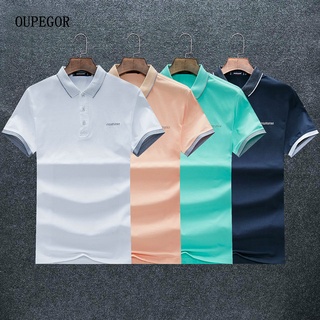 #2021 nuevo # oupegor guapo de los hombres solapa formal polo-shirts clásico logo bordado de los hombres de manga corta polo-shirts de los hombres de la oficina casual deporte de negocios slim polo-shirts