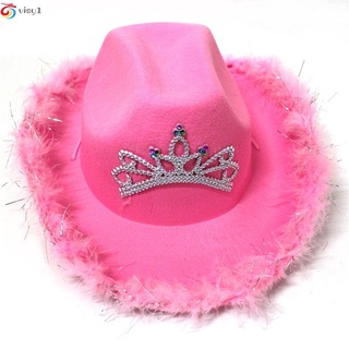 VISY Wedding Cap Party Feather Edge Cowboy Hats Western Crown Fashion Sequin Edge Costume Accessories Dress Up Cowgirl