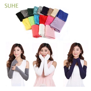 suhe moda sin dedos mujeres protección uv guantes largos caliente mangas fresco algodón brazo/multicolor