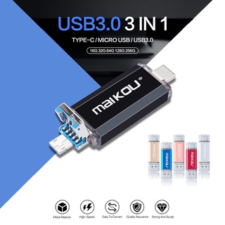 3 en 1 256g usb flash drive type-c micro usb memoria flash stick plata