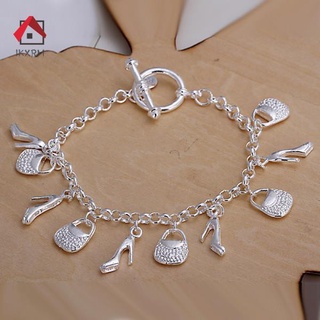 Ikxrm Joyería de plata esterlina 925 moderna, colgante, cadena, pulsera para mujeres, colgante de bolsa y zapatos