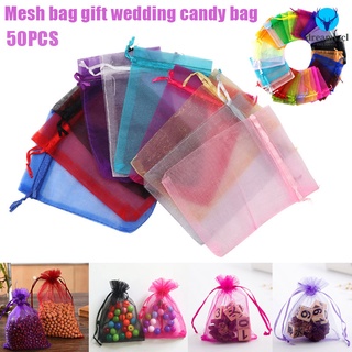 50 bolsas de caramelo bolsas de malla transparente organza regalo con cordón bolsas para regalo de boda