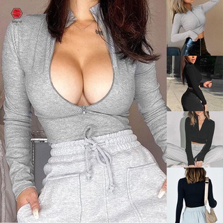 Women's Sexys Top Round Neck Round Neck Zipper Long Sleeve Slim Top Coat For Autumn