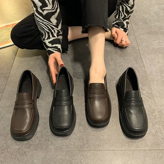 oqwe3.clwomen s zapatos de suela gruesa primavera 2021 nueva versión coreana del estilo británico mocasines de tacón grueso con negro de la mitad de la boca de las mujeres zapatos individuales