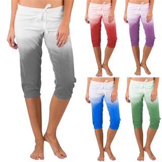 Summer Women Fashion Loose Casual Cropped Gradually Changing Color Pants Trousers
