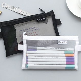 Estuches simples transparentes de malla para oficina/estudiante/estuche de lápices de nailon/suministros escolares/caja organizadora