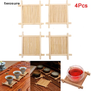 [twosure] juego de 4 posavasos de bambú para taza de té, platillos cuadrados, accesorios de cocina para el hogar [twosure]