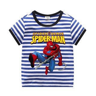 Algodón niños camisa de dibujos animados Spider-man camisa de los niños de manga corta camisas de los niños T-shirt bebé ropa niño camiseta niña camiseta rayas camisa C8