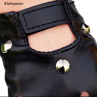 [sixhumor] guantes cortos de cuero sin dedos negros remaches de medio dedo manoplas moda cl (2)