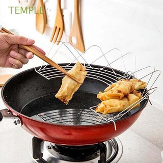 TEMPLE Foldable Oil Drain Rack Rust-proof Steaming Stand Pot Steamer Semi-circular Stainless Steel Durable Multifunctional Frying Tray Cooking Tool Frying Pan Shelf