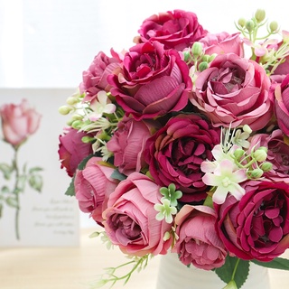 Royal persa 7 cabezas rosa simulación rosa de alta calidad flor de seda arreglo flores de boda ramo de boda flores artificiales