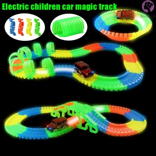 luminoso coche de carreras pista playset brillan en la oscuridad pista de carreras niños niños diy montaje juguetes