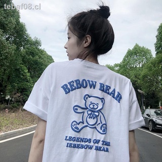 ☃✹Camiseta con estampado de oso BF viento verano versión coreana 2021 nueva ropa de mujer de manga corta suelta de calle frita con todo fósforo