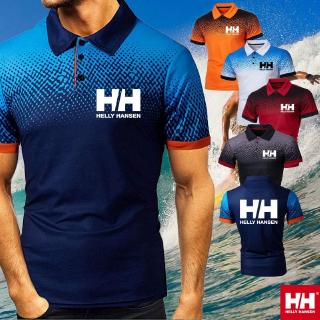 Los hombres de la moda de verano Helly Hansen HH logotipo de algodón gradiente 3D puntos de impresión Polo camisetas de solapa cuello suelto Splash tinta Outwear deportes