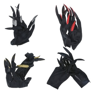 Hot++halloween guantes de uñas cosplay bruja horror disfraz decoración fiesta disfraz guantes adjuntos largas uñas (9)