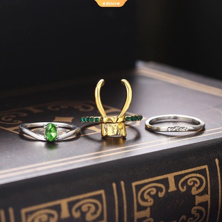 Paquete de casco de superhéroe Thor Loki de 3 anillos unisex apilables de color plateado fresco para hombres, mujeres, joyería, regalo de San Valentín para hombres-BK (3)