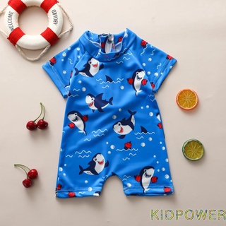 Kprq-Baby Boys trajes de baño de una pieza, dibujos animados animales patrones de manga corta cremallera ropa de playa (1)