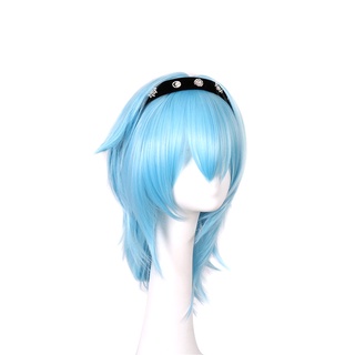 Genshin Impact Youla peluca Cosplay Hutao Curls azul pelo corto Props Lumine Venti Color degradado bifurcación impacto (2)