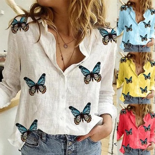 Mujer verano moda camiseta lindo mariposa impreso Tank Tops de manga larga camisetas
